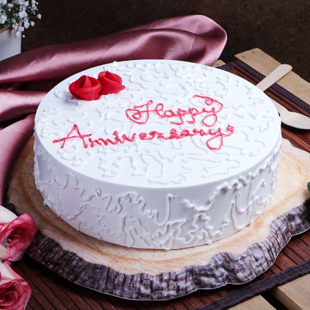 Buy Round White Anniversary Vanilla Cake-Vanilla Love Anniversary Cake