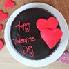 Top View of Happy Valentine Choco Truffle Cake with 2 Hearts