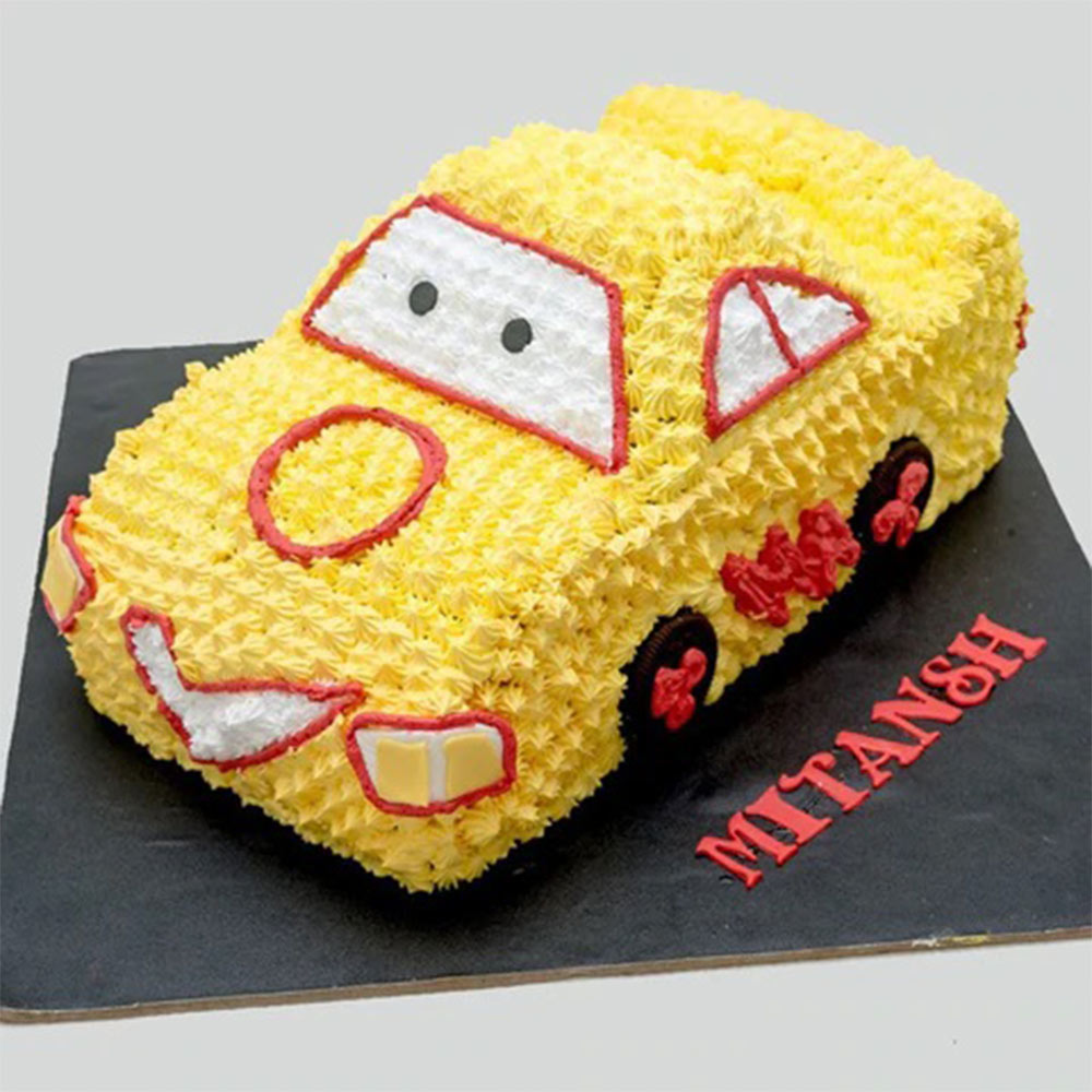 Buy Car Shape Yellow Red Cream Cake-Yellow Car Cake