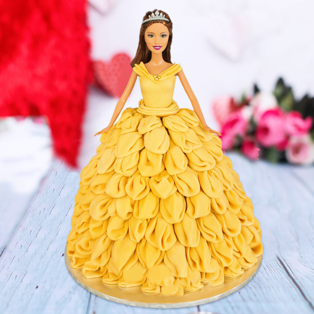 Buy Disney Princess Belle Cream Cake -Yellow Dress Princess Cake